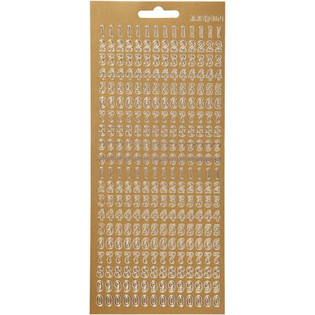 Stickers, cijfers, vel 10x23 cm, goud, 1 vel
