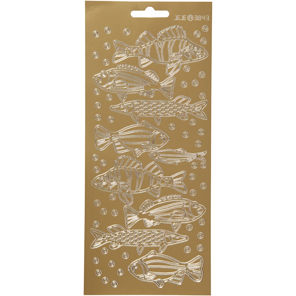 Stickers, vissen, vel 10x23 cm, goud, 1 vel