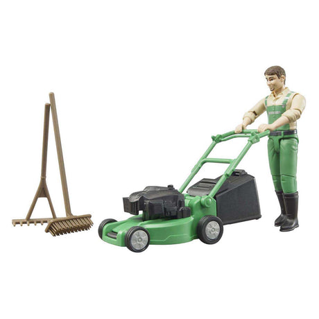 Bruder tuinmanfiguur met grasmaaier