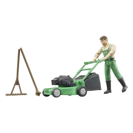 Bruder tuinmanfiguur met grasmaaier