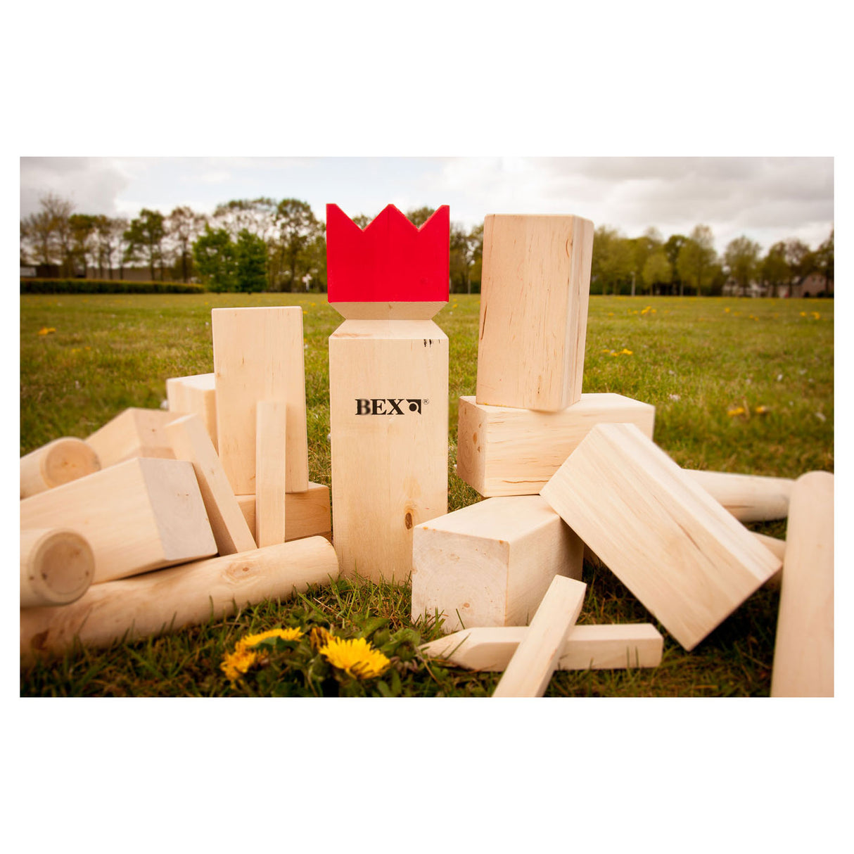 Kubb Original Rubberhout met Rode Koning