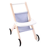 Houten poppenwandelwagen grijs blauw