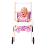 Houten poppenwandelwagen roze