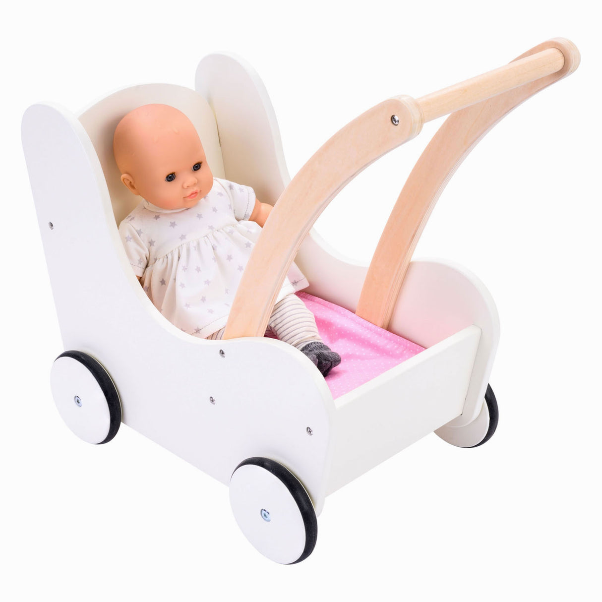 Houten Poppenloopwagen Roze Wit