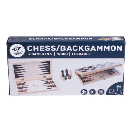 Engelhart opklapbare schaak backgammon set – berkenhout – houten schaakstukken koning 60 mm – spelbord 29 x 29 cm – luxe houten spelset – 2 spellen in 1 -
