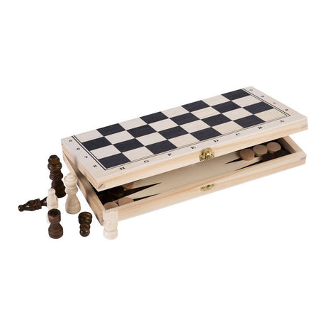Engelhart opklapbare schaak backgammon set – berkenhout – houten schaakstukken koning 60 mm – spelbord 29 x 29 cm – luxe houten spelset – 2 spellen in 1 -