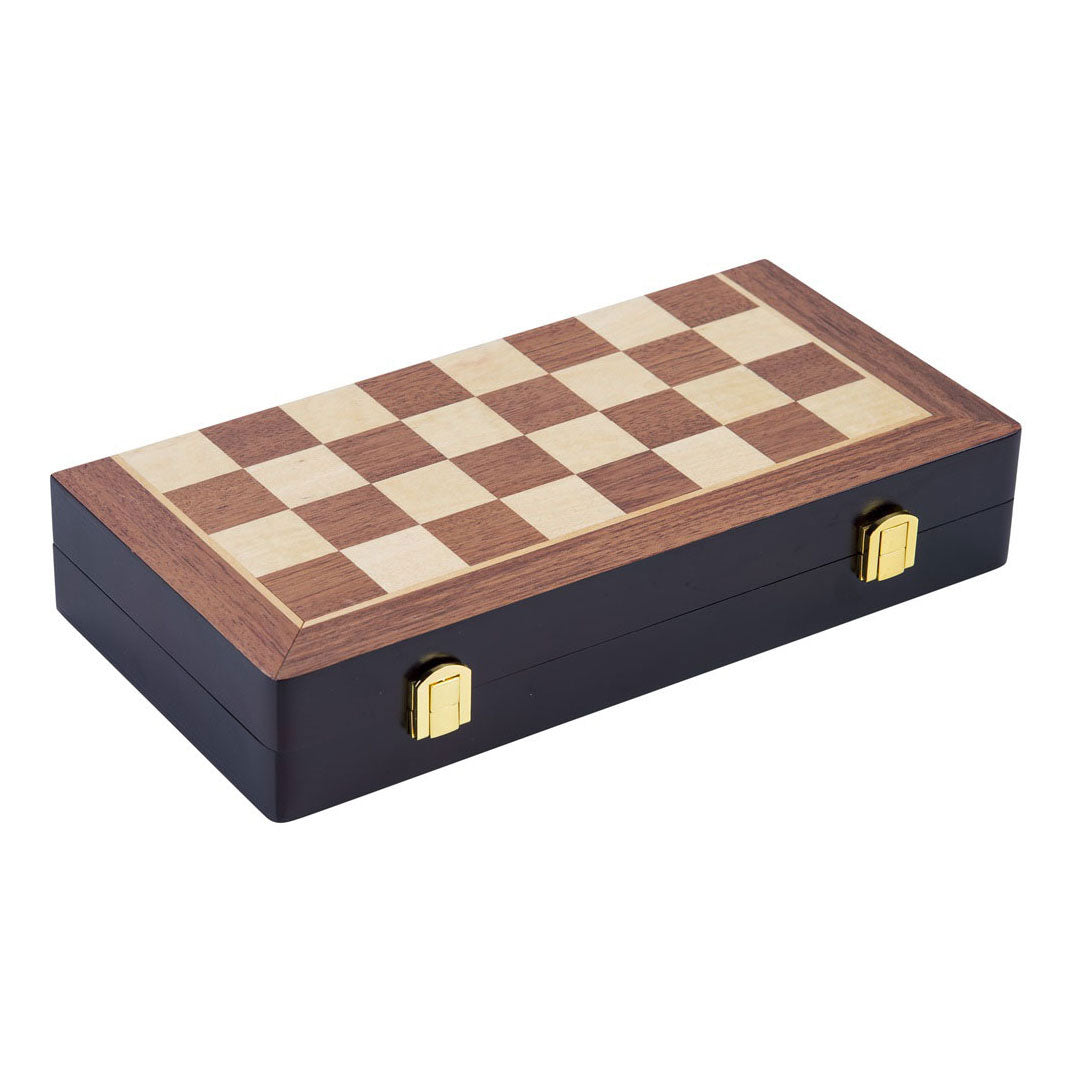 Engelhart schaakspel deluxe inklapbaar – houten schaakset van essenhout – luxe bruin schaakbord 38 x 38 x 5,8 cm – opklapbaar compact –