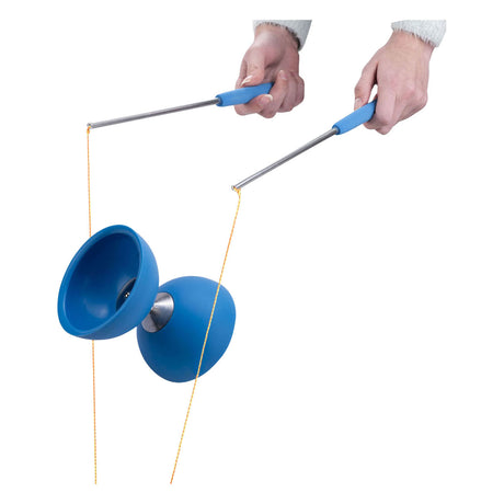 Diabolo van rubber met metalen stokjes - blauw