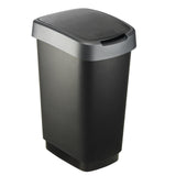 Rotho twist afvalbak met swingdesksel 25l - zwart zilver - bpa-vrij -incl 6 sticker voor diverse afvalstromen