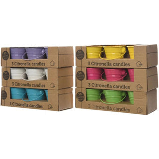 Citronella kaarsjes 3 in emmertje 6 assorti kleur 5 x 6,5 cm | 5 stuks