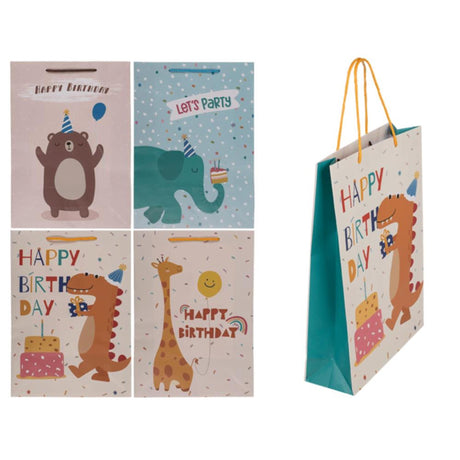 Ootb papieren geschenktas verjaardag dieren 25 x 8.5 x 34.5 cm