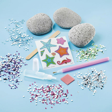 Totum knutselset stenen versieren met zeester incl. 350+ strass steentjes - rock starfish cadeautip creatief speelgoed meisjes en jongens vanaf 5 jaar knutselen