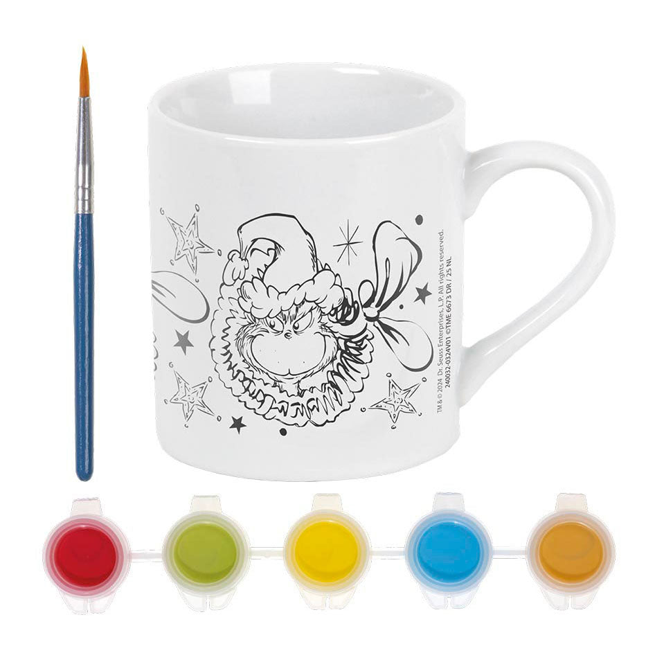 Totum the grinch - inkleur mok beker beschilderen - knutselset incl. 5 kleuren verf en penseeltje - creatief speelgoed jongens meisjes cadeautip