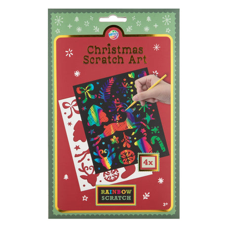 Creative craft group scratchkunst regenboog kerstmis met sjabloon - 4st.