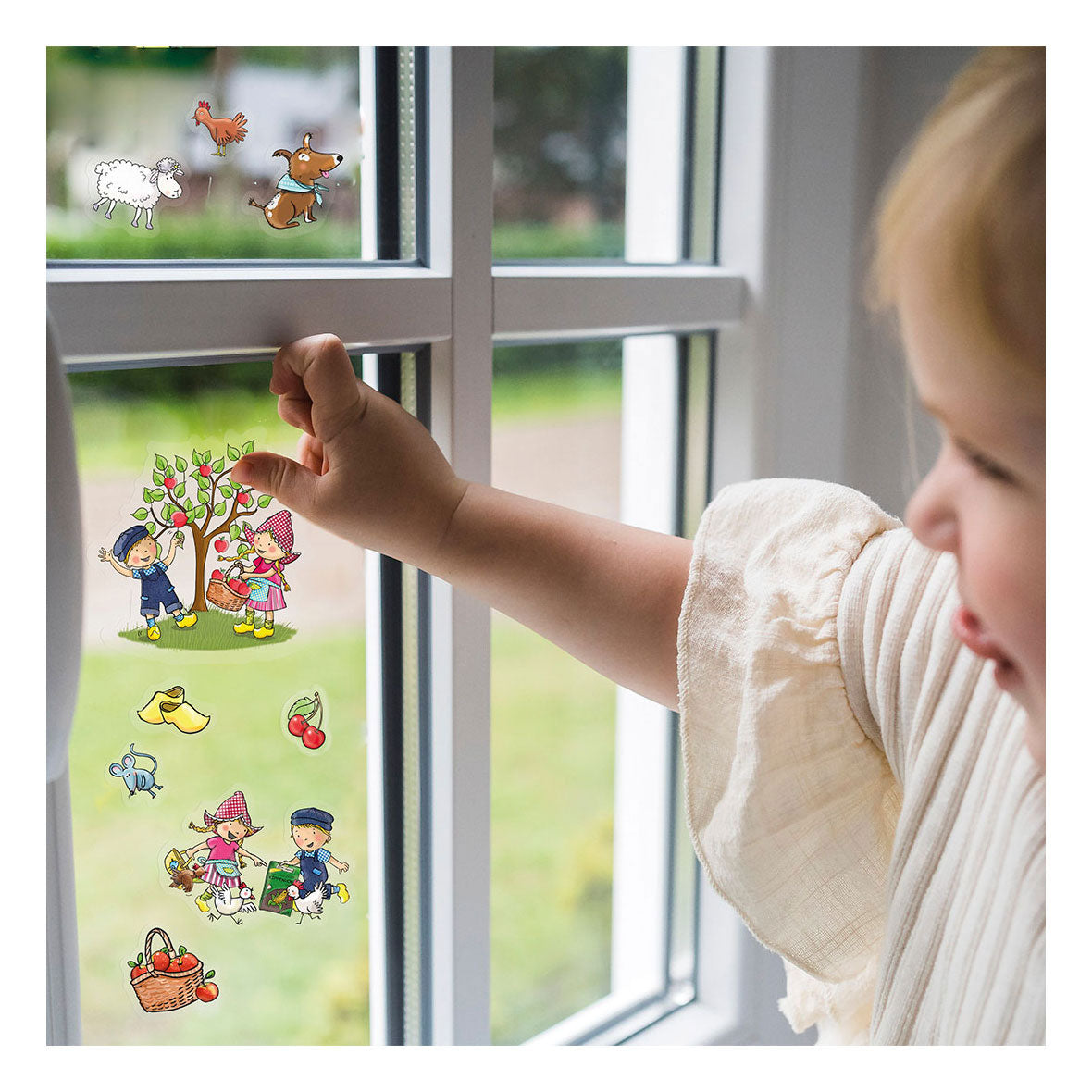 Fien teun raamstickers, niet permanente verplaatsbare stickers - met speelachtergrond - vanaf 3 jaar - bambolino toys