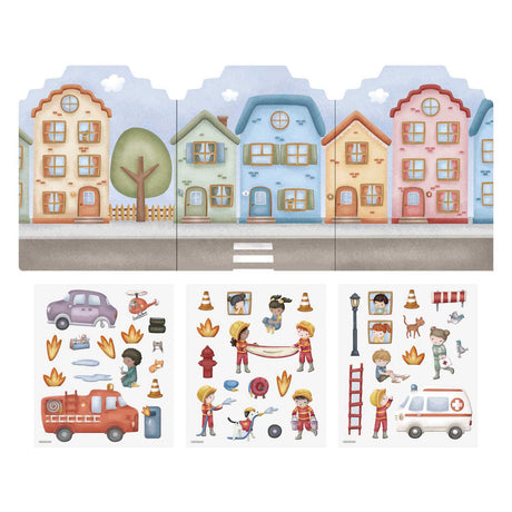 Little dutch herbruikbare sticker speelset jim friends - 3 vellen met mooie dikke stickers, compleet met speelachtergrond - niet permanente, verplaatsbaar en herbruikbaar - creatief speelgoed vanaf 3 jaar