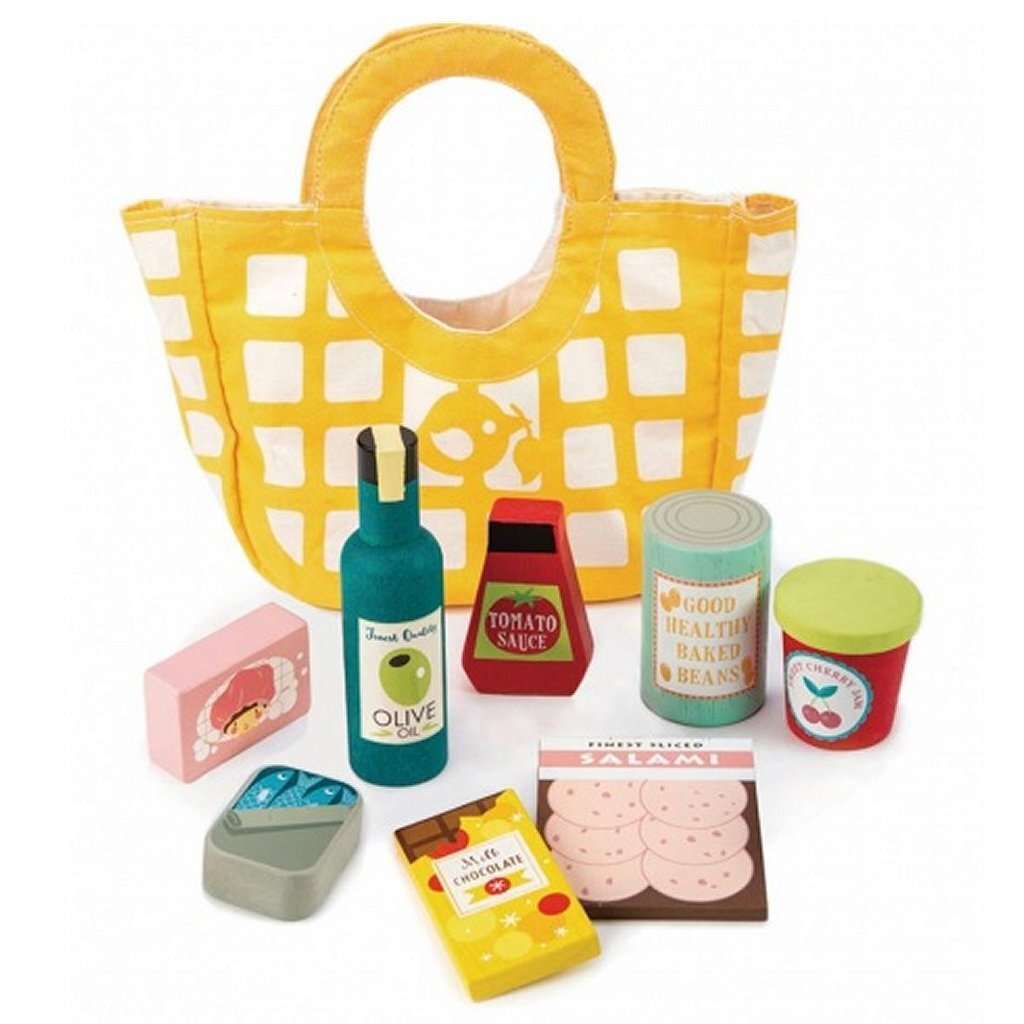 Tender Toys Tender Toys Houten Boodschappen + Canvas Tas