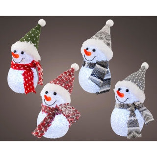 Led sneeuwpop stof steady bo binnen 4ass dia6cm x h.16cm | 24 stuks