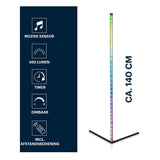 Grundig rgb led hoeklamp - hoeklamp led staand - rgb vloerlamp met muzieksensor en afstandsbediening - 140 cm - meerkleurig