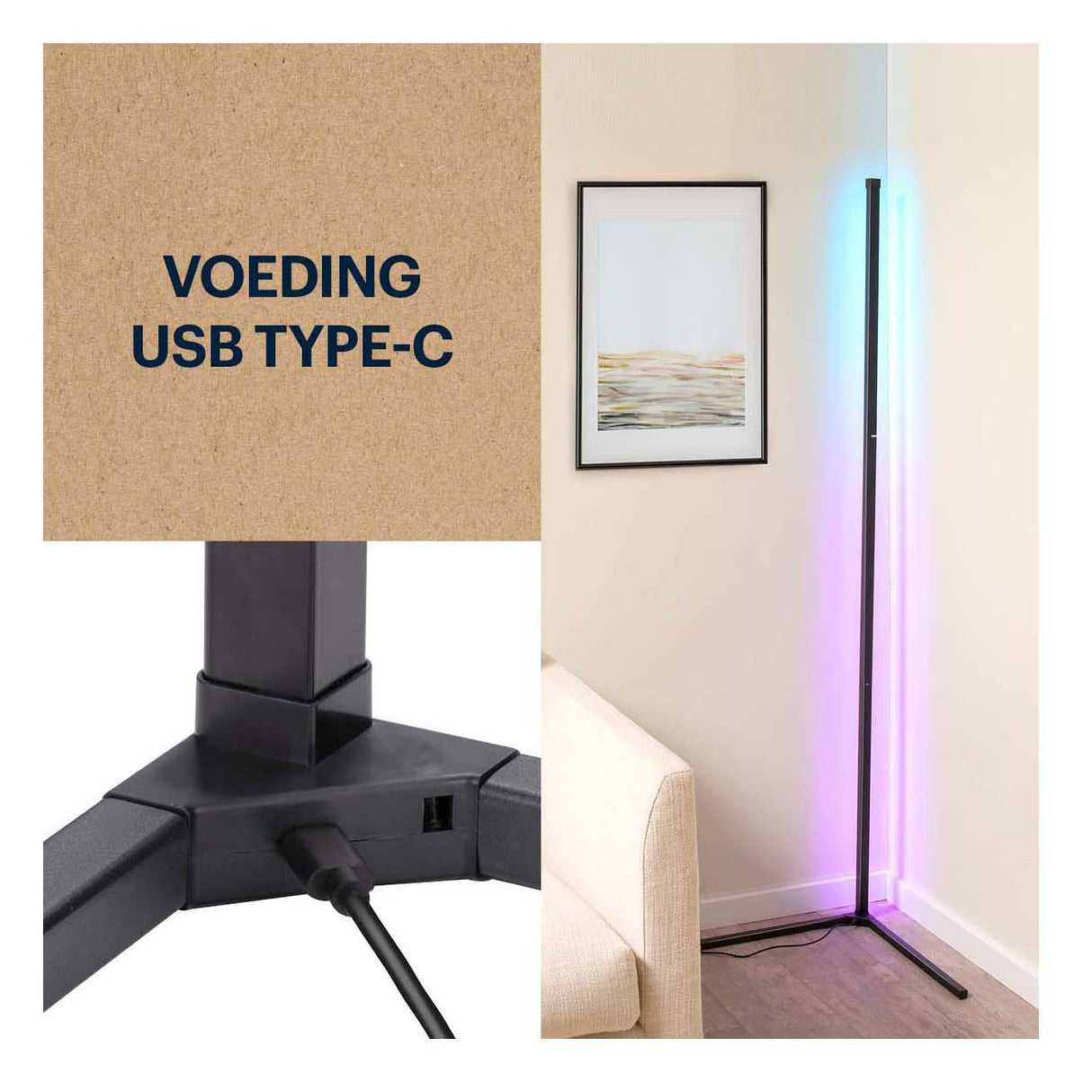 Grundig rgb led hoeklamp - hoeklamp led staand - rgb vloerlamp met muzieksensor en afstandsbediening - 140 cm - meerkleurig