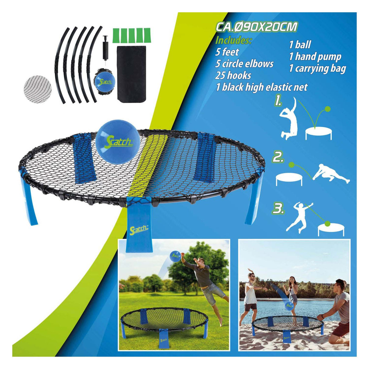 Vang-en werp spel spyderball | blauw | 90cm