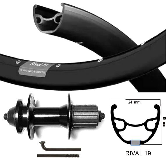 Kgs achterwiel 28 inch (622) velg rival 19 zwart cassette 8-10 v disc