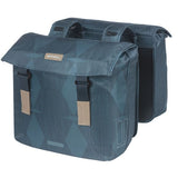 Basil Elegance dubbele fietstas, blauw, gerecycled PET, gevoerd, waterkerende sluiting, Universal Bridge, 40-49L
