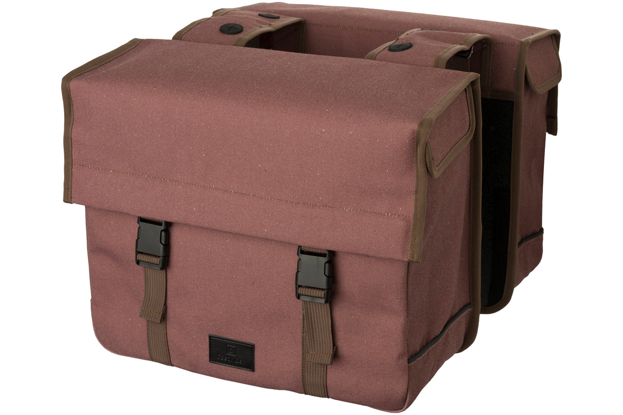 Fastrider celo - dubbele fietstas - 34l - bruin - waterafstotend washed canvas - snelsluiting - mik systeem - reflectie