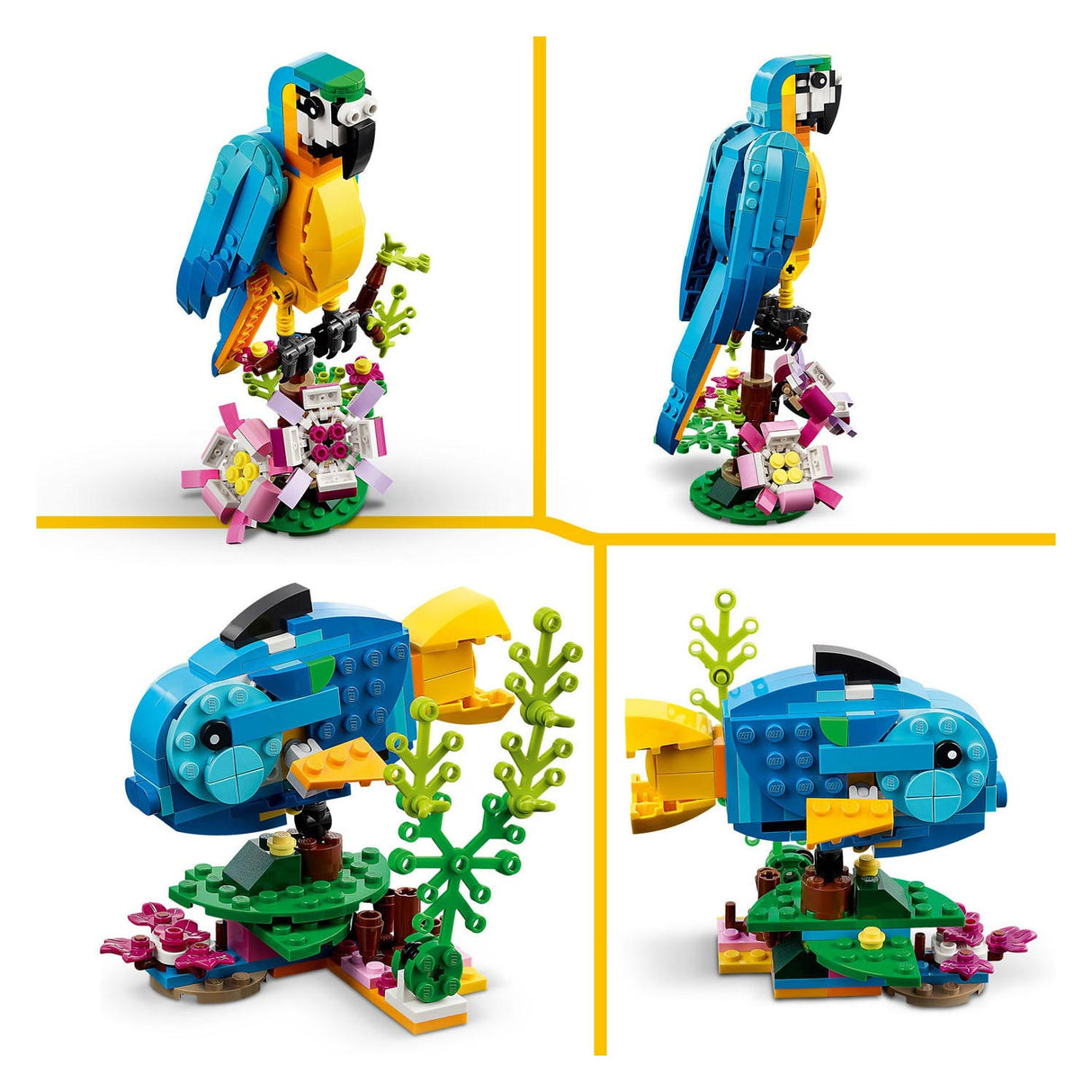 Lego creator 3in1 exotische papegaai - kikker - vis dieren speelgoed set voor kinderen - 31136