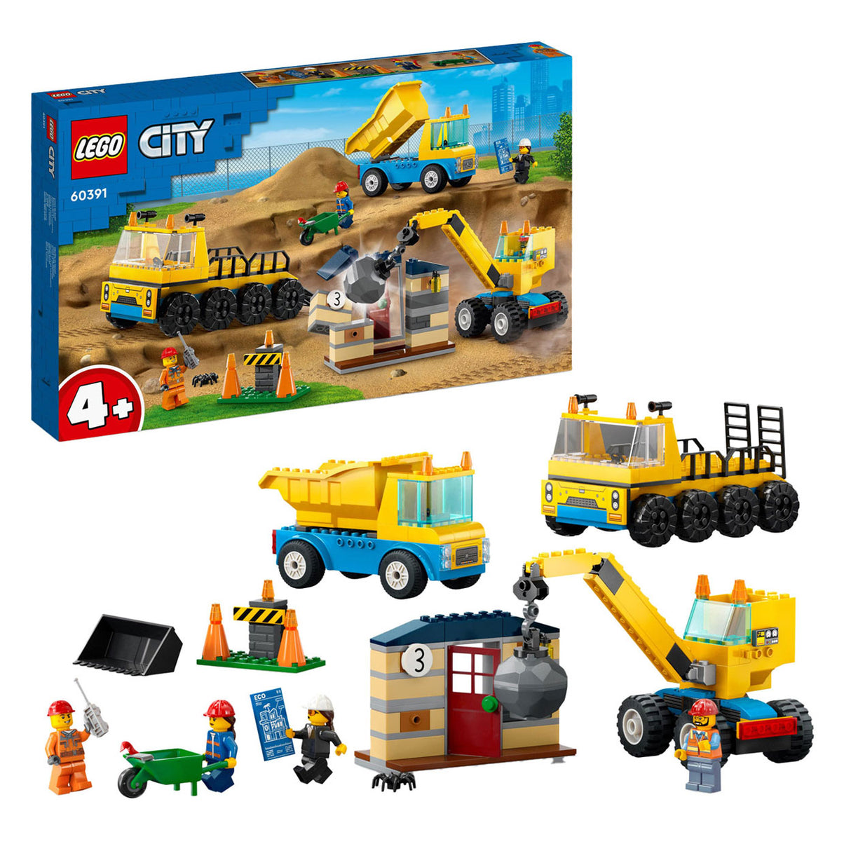 Lego lego city 60391 kiepwagen, bouwtruck en sloopkraan