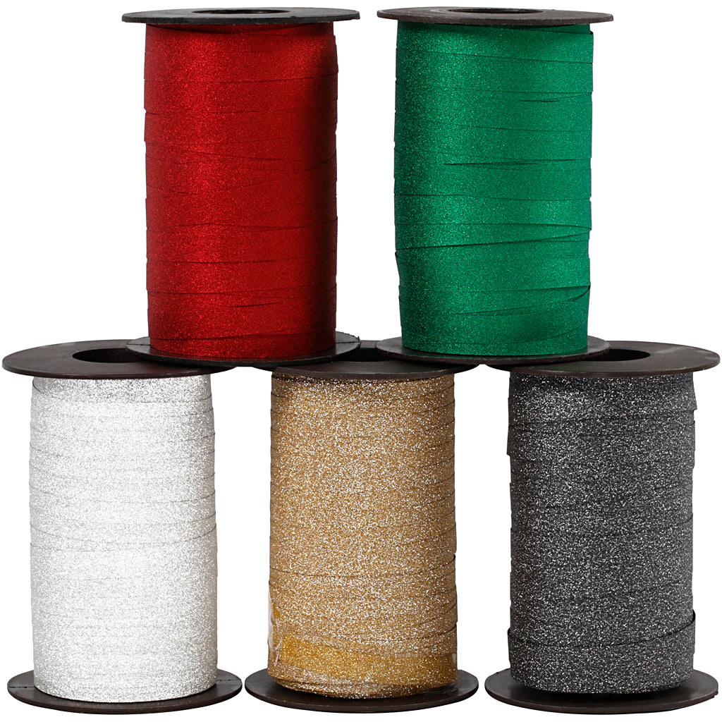 Creativ company https: www.cchobby.nl cadeaulint-b-10-mm-glitter-diverse-kleuren-5x100-m-1-doos