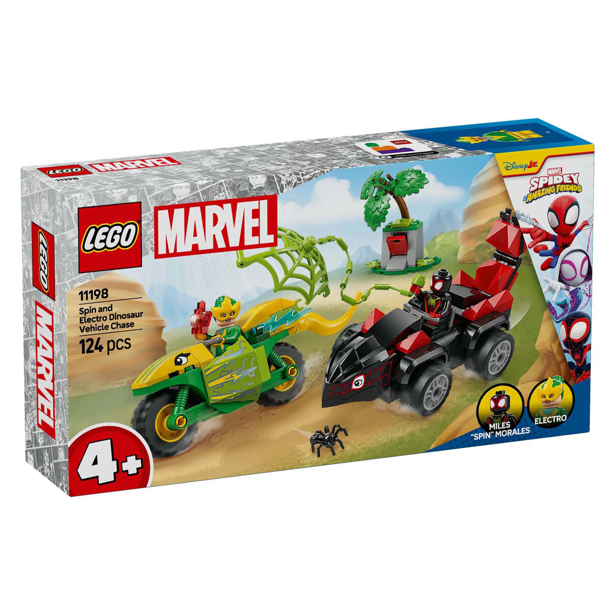 Lego spidey 11198 spin en electro achtervolging met dinosaurusvoertuigen