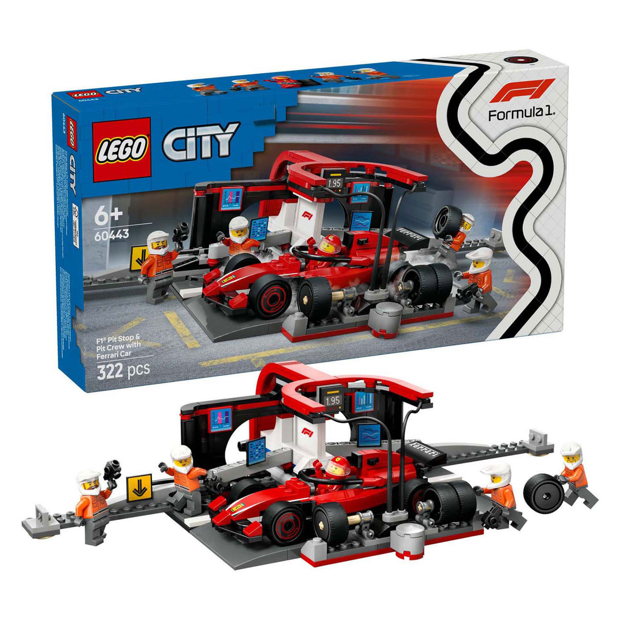 Lego city 60443 f1 pitstop en pitcrew met ferrari auto