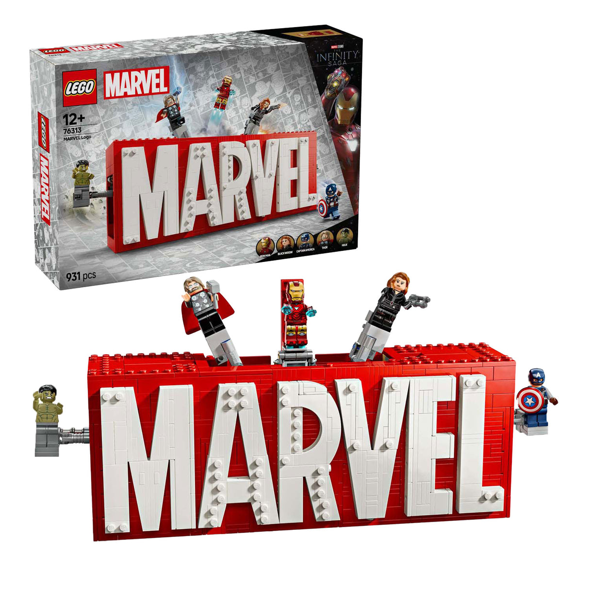 Lego super heroes 76313 marvel logo en minifiguren