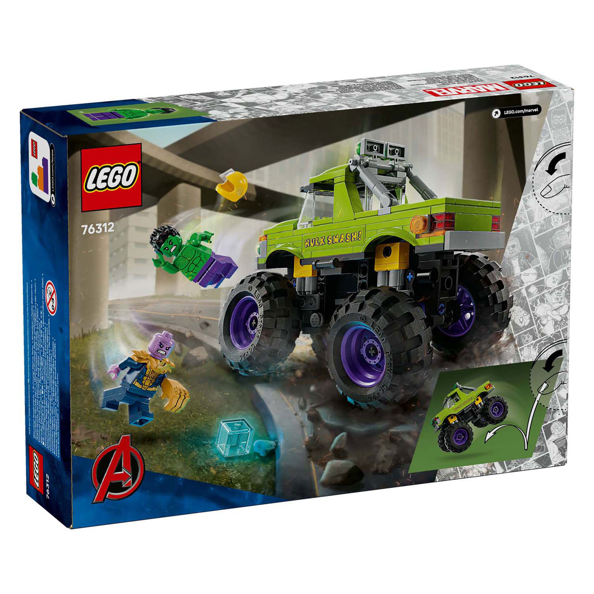 Lego marvel de hulk truck vs. thanos - superhelden speelgoed - 76312
