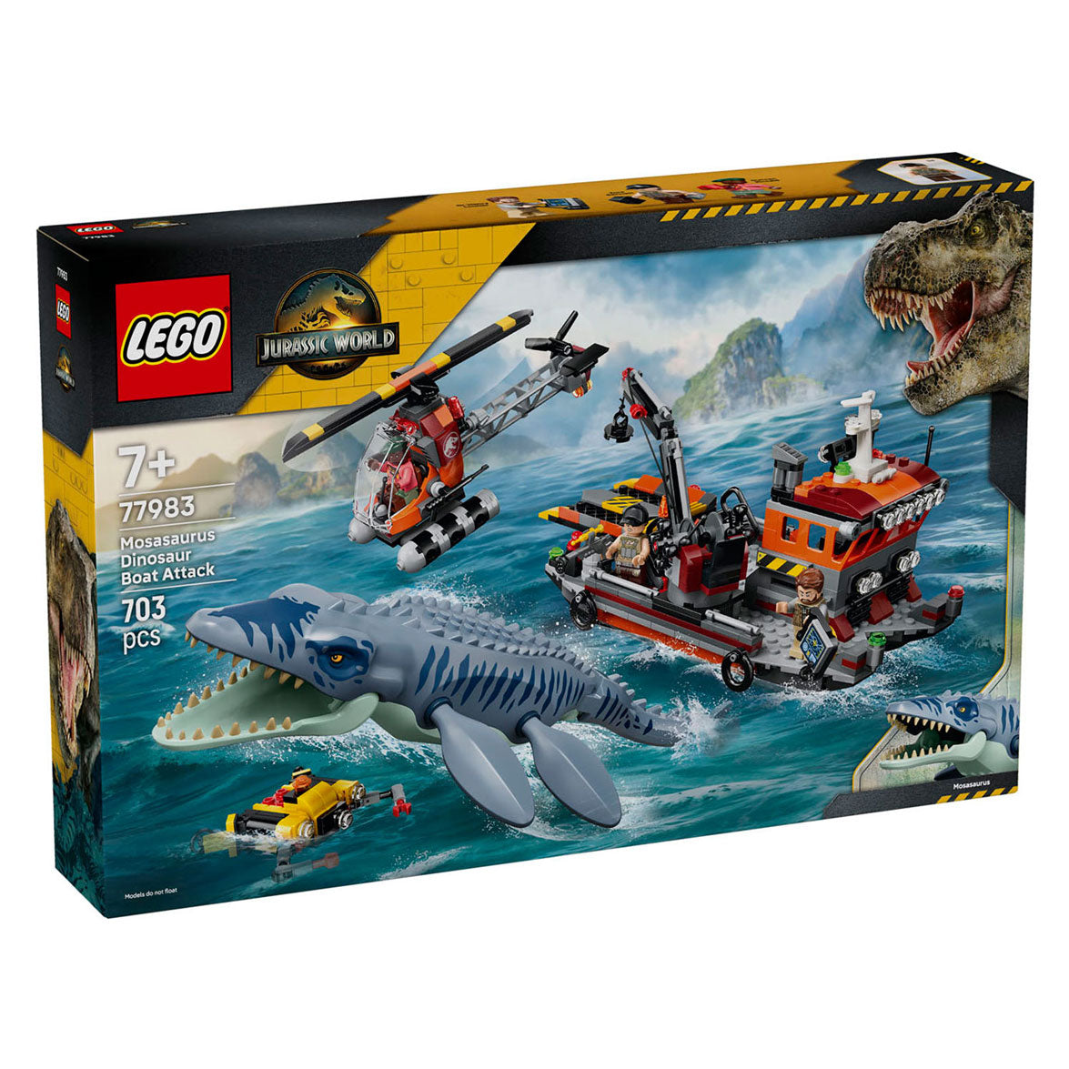 Lego jurassic world mosasaurus bootaanval dinosaurus speelgoed voor kinderen 77983