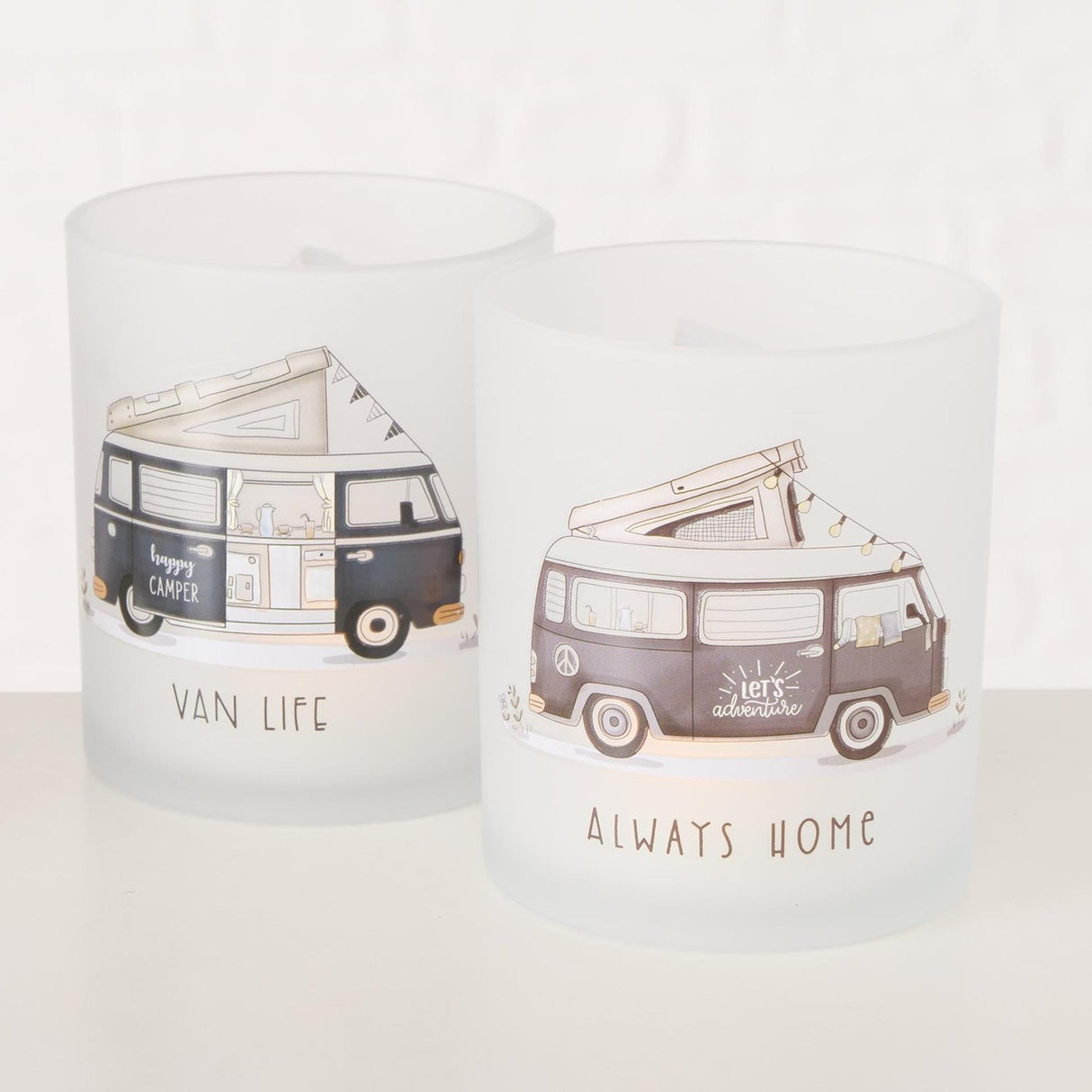 Boltze home theelichthouder glas 2-delig camper