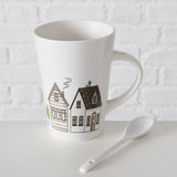 Boltze home mok met dessin huisjes incl lepel 330ml