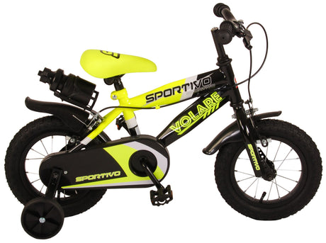 Volare Sportivo Kinderfiets Jongens 12 inch Neon Geel Zwart Twee Handremmen 95% afgemonteerd