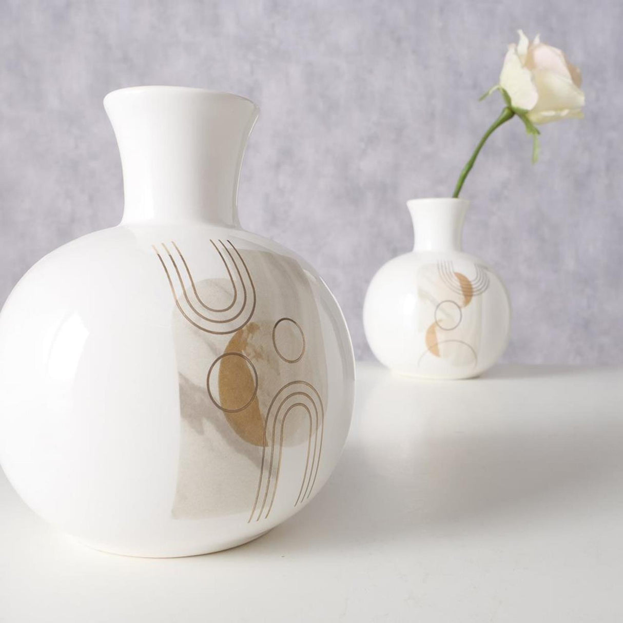 Boltze home vaas aardewerk h17cm wit met print