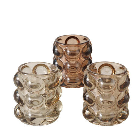 Boltze home theelichthouder 'bubbles' glas dia9x9cm bruin in 3 assorti kleuren