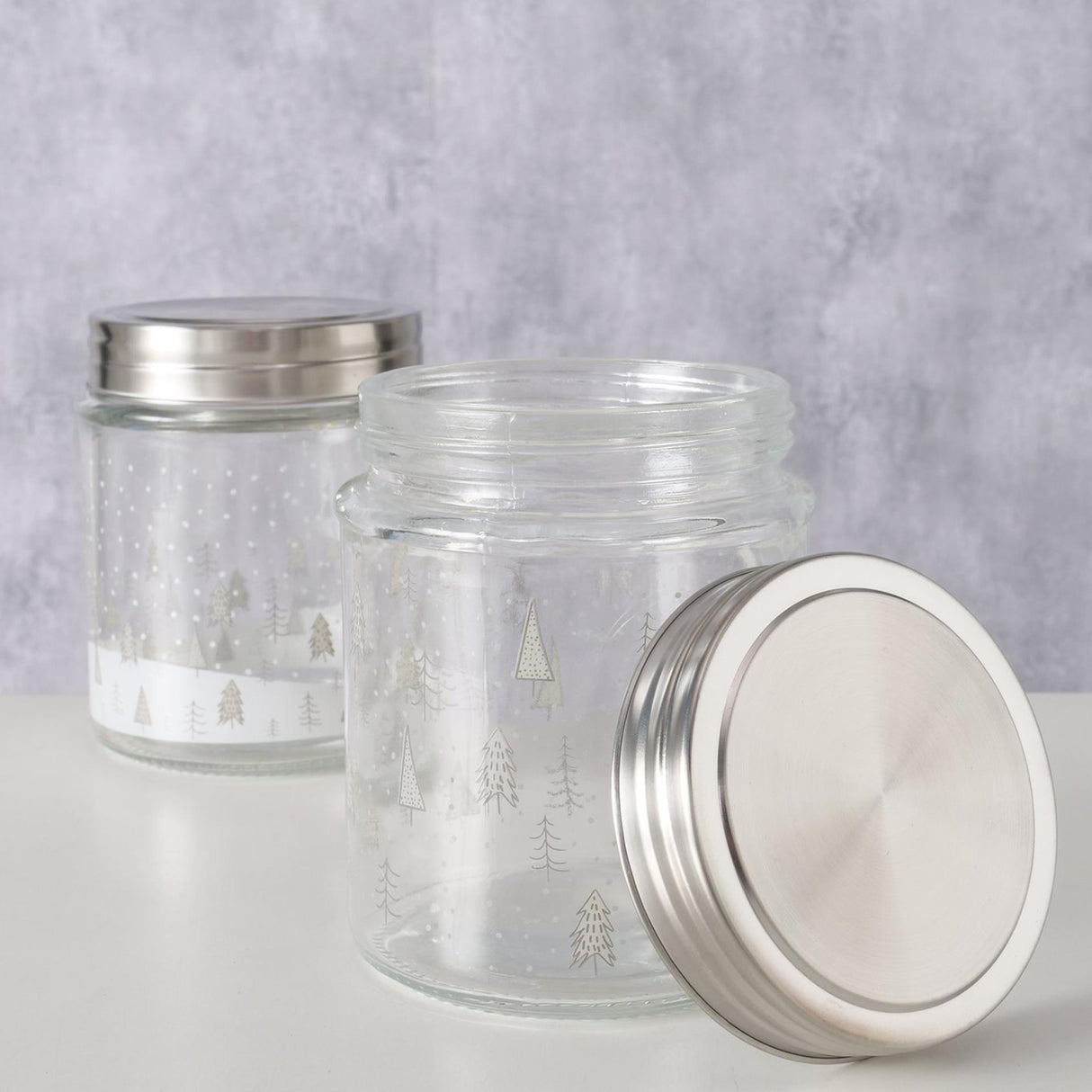 Boltze home voorraadpot glas met kerstbomen 625 ml