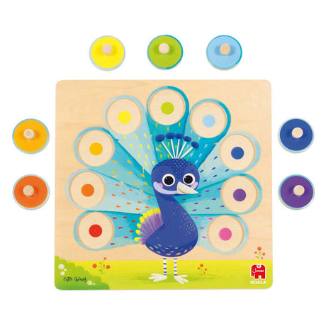 Jumbo goula - houten noppenpuzzel pauw, 9st.