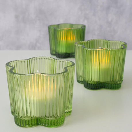 Boltze home waxinelichthouder groen glas ø7,8xh6cm