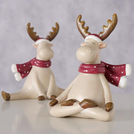 Boltze home figuur bounti hert h12,5cm kunstharsr wt roodwit 2 assorti