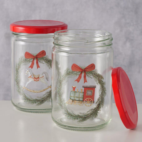 Boltze home voorraadpot cavallo 500 ml ø 8,7x 12,5cm glas groen rood transparant 2 assorti