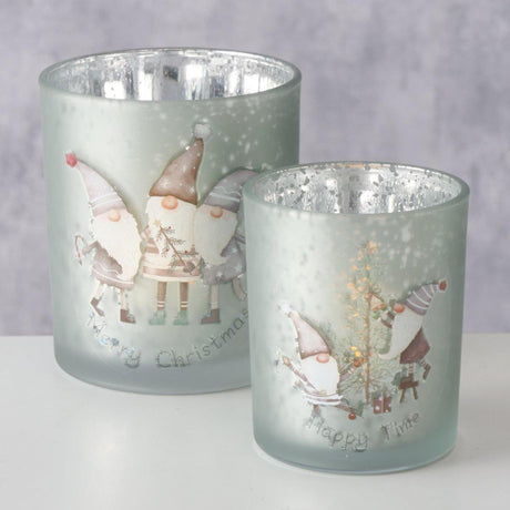 Boltze home windlicht willi 2-delig set h8,5-10cm glas gelakt groen