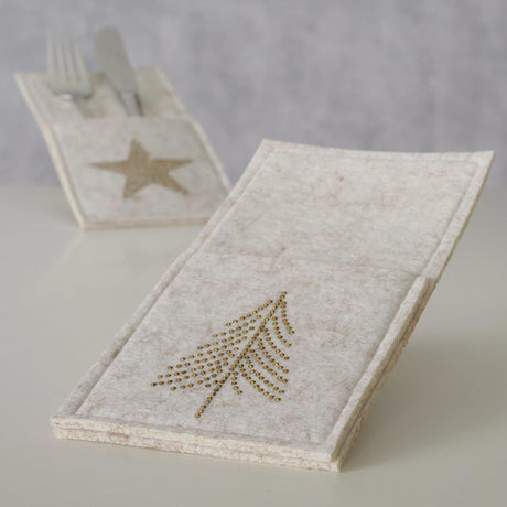Boltze home bestekzakje glitza 10x20cm polyester beige goud 2 assorti