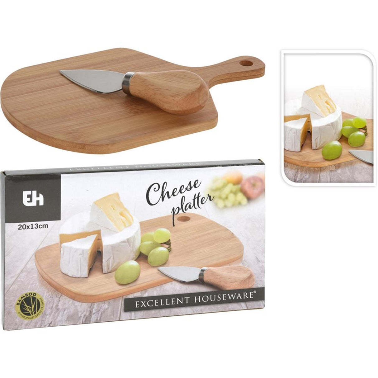 Excellent houseware kaasplank bamboe 20x13cm met kaasmes