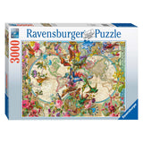 Ravensburger huet de Puzzle Blummen a Weltkaart, 3000st.